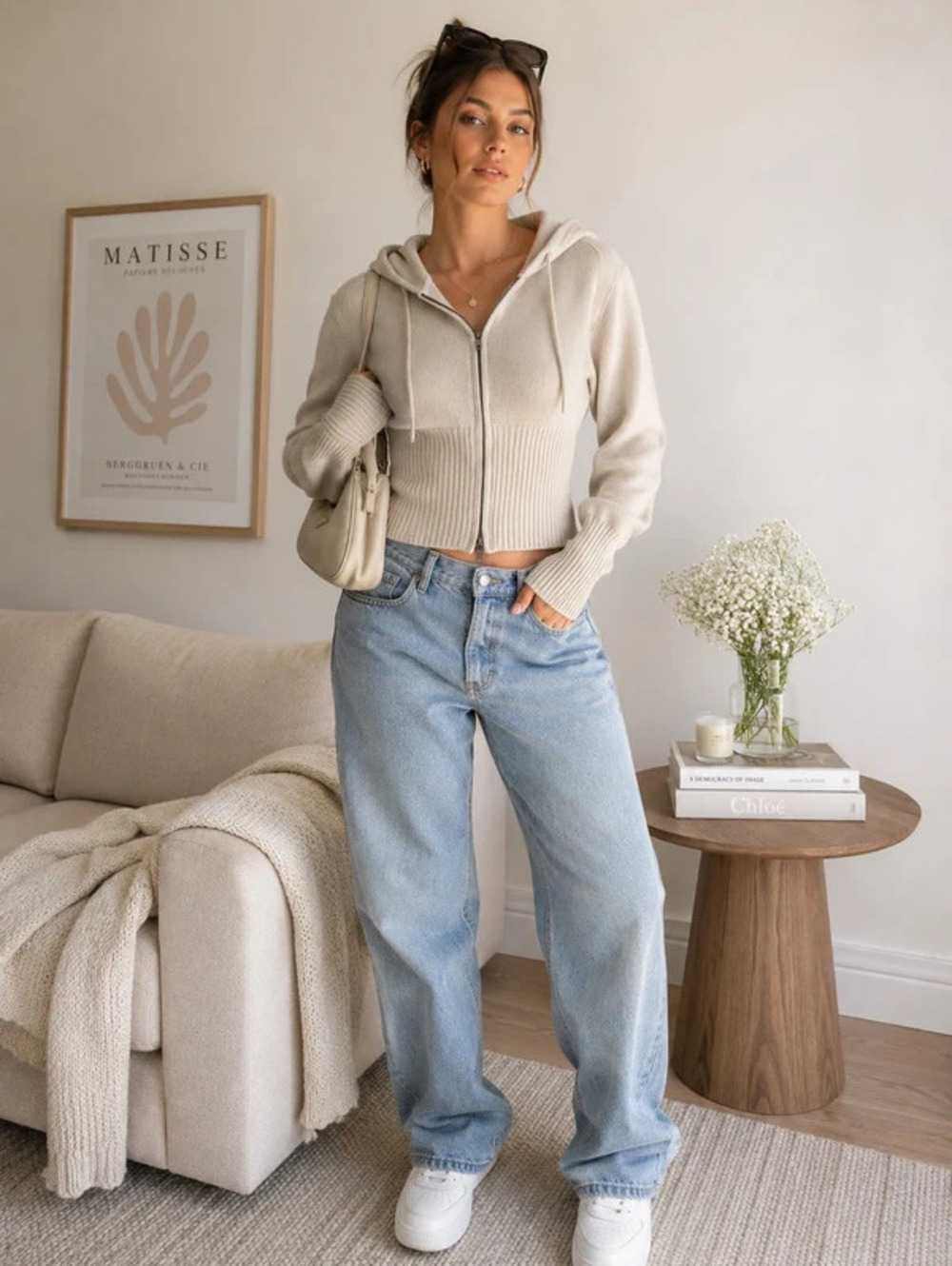 Ribbed Knit Zip-Up Cropped Hoodie
